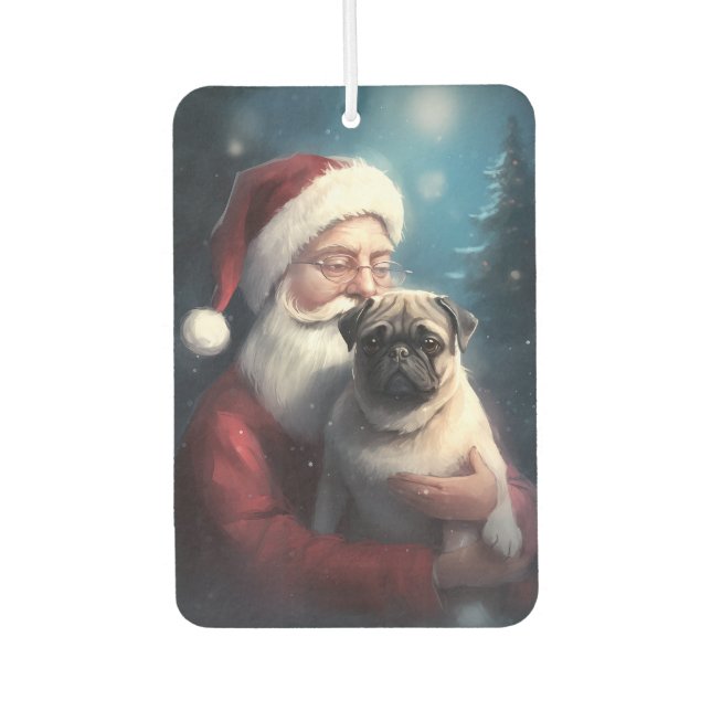 Pug With Santa Claus Festive Christmas Air Freshener (Front)