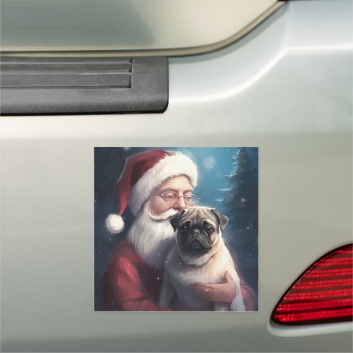 Pug With Santa Claus Festive Christmas Car Magnet
