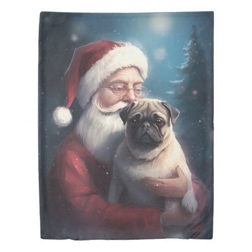 Pug With Santa Claus Festive Christmas Duvet Cover