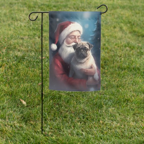 Pug With Santa Claus Festive Christmas Garden Flag