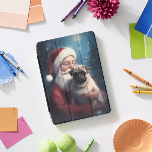 Pug With Santa Claus Festive Christmas iPad Air Cover