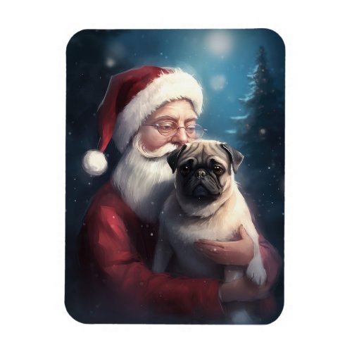 Pug With Santa Claus Festive Christmas Magnet