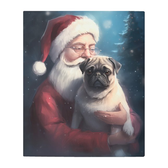 Pug With Santa Claus Festive Christmas Metal Print (Front)
