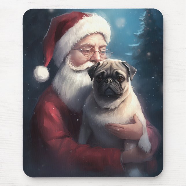 Pug With Santa Claus Festive Christmas Mouse Pad (Front)