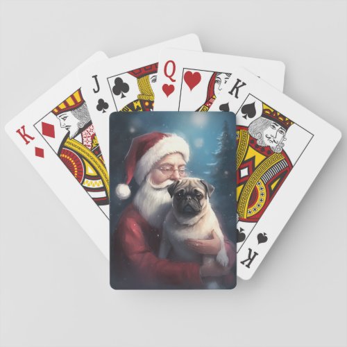 Pug With Santa Claus Festive Christmas Poker Cards