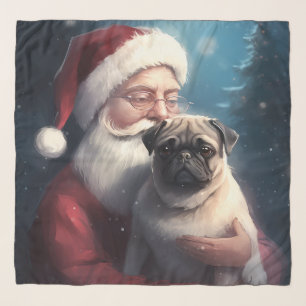 Pug With Santa Claus Festive Christmas Scarf