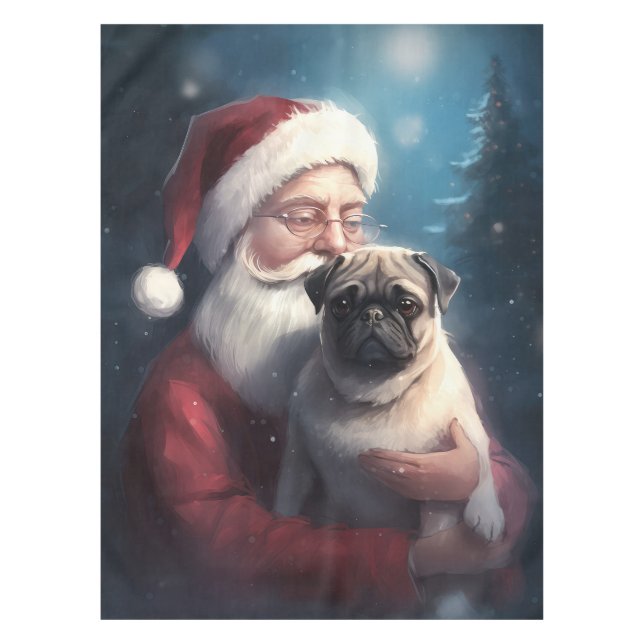 Pug With Santa Claus Festive Christmas Tablecloth (Front)