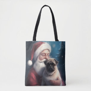 Pug With Santa Claus Festive Christmas Tote Bag