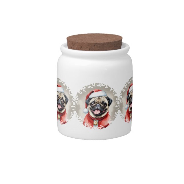 Pug With Santa Claus Outfit - Christmas 1 Candy Jar (Front)
