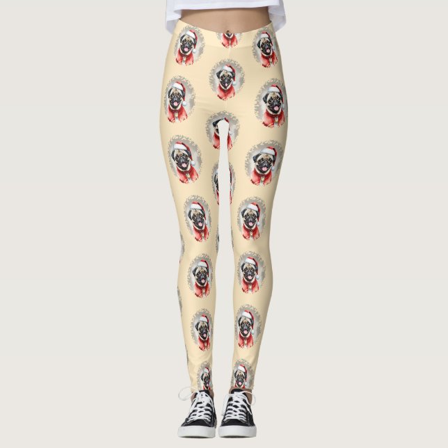 Pug With Santa Claus Outfit - Christmas 1 Leggings (Front)