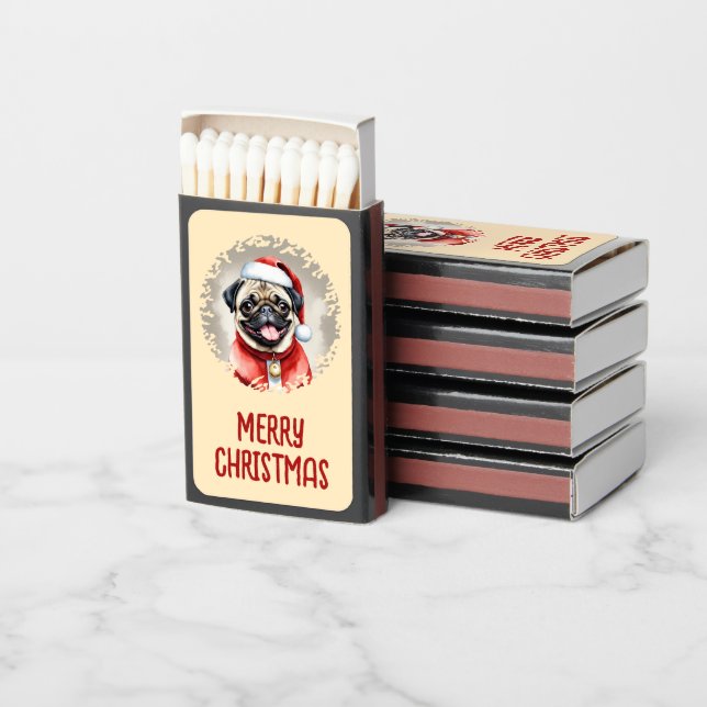 Pug With Santa Claus Outfit - Christmas 1 Matchboxes (Stacked)