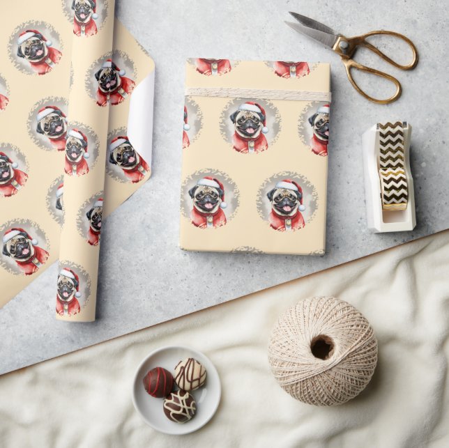 Pug With Santa Claus Outfit - Christmas 1 Wrapping Paper (Crafts)