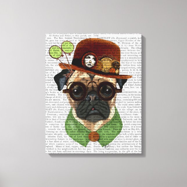 Pug with Steampunk Bowler Hat Canvas Print (Front)