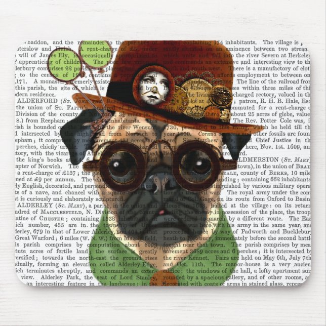 Pug with Steampunk Bowler Hat Mouse Pad (Front)