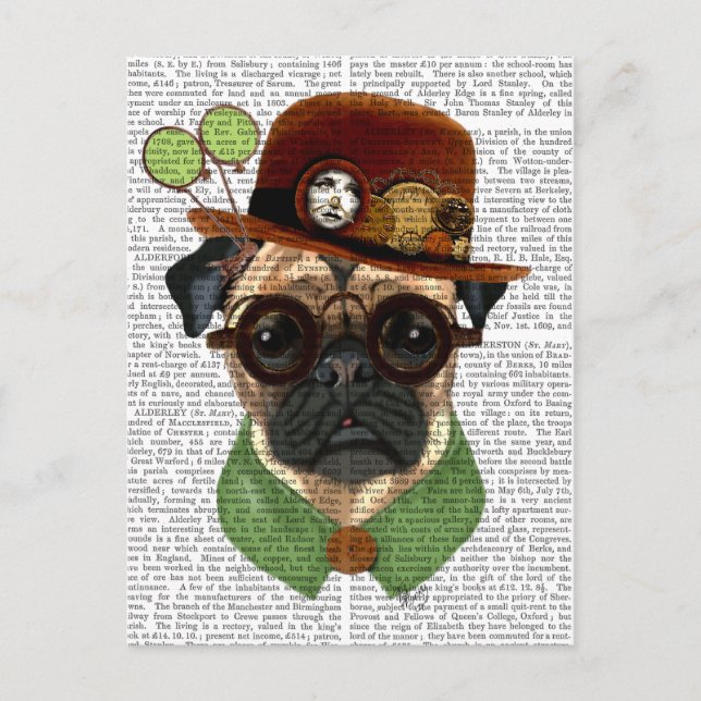 Pug with Steampunk Bowler Hat Postcard (Front)