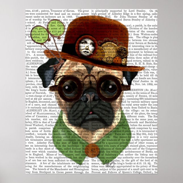 Pug with Steampunk Bowler Hat Poster (Front)