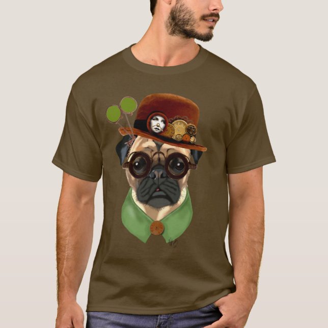 Pug with Steampunk Bowler Hat T-Shirt (Front)
