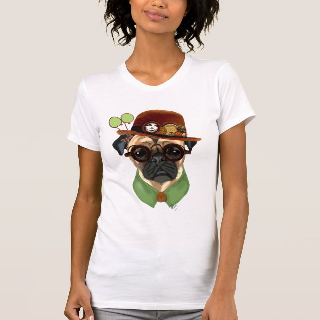 Pug with Steampunk Bowler Hat T-Shirt (Front)