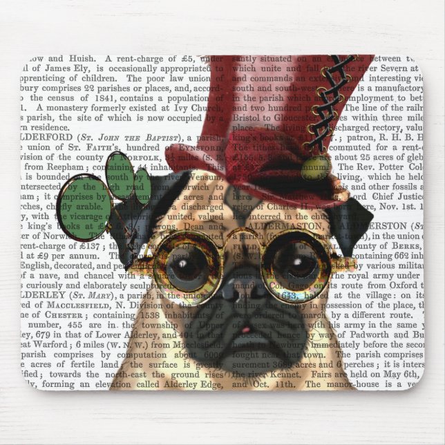 Pug with Steampunk Style Top Hat Mouse Pad (Front)