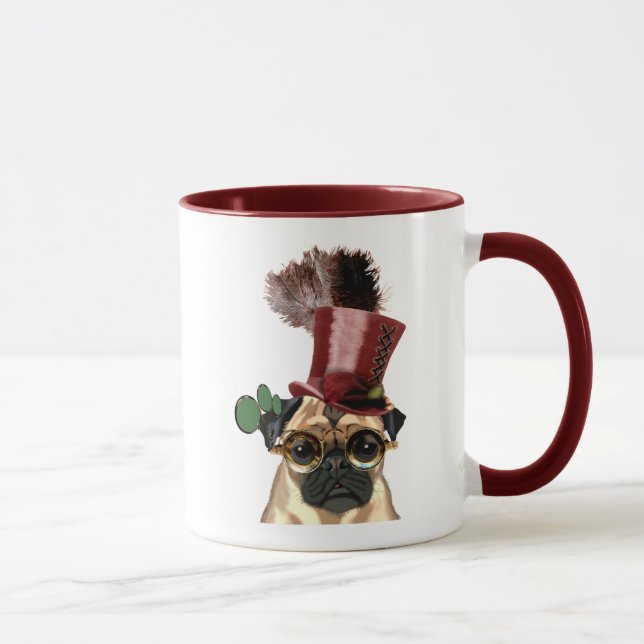 Pug with Steampunk Style Top Hat Mug (Right)