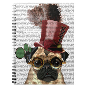 Pug with Steampunk Style Top Hat Notebook