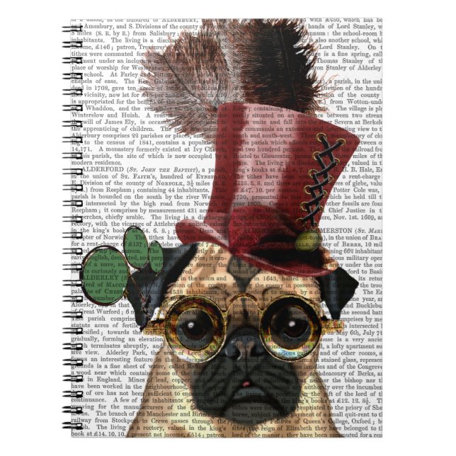 Pug with Steampunk Style Top Hat Notebook (Front)