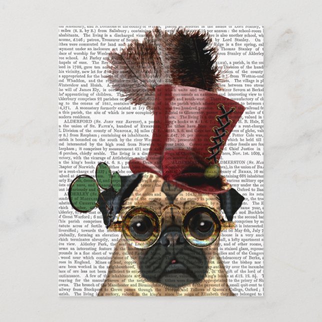 Pug with Steampunk Style Top Hat Postcard (Front)
