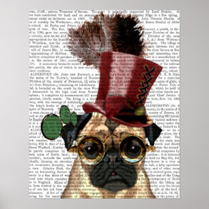 Pug with Steampunk Style Top Hat Poster