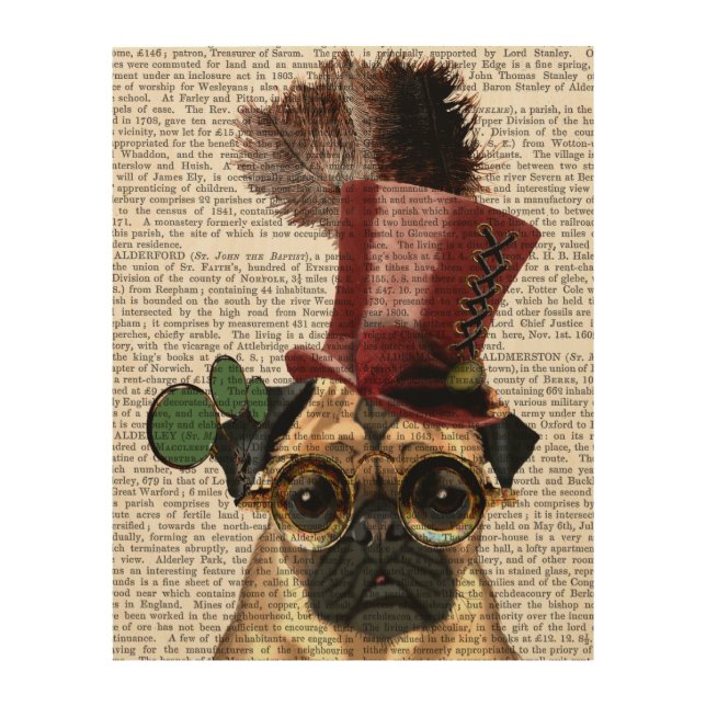 Pug with Steampunk Style Top Hat Wood Wall Art (Front)