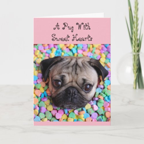 Pug with Sweet Hearts Holiday Card