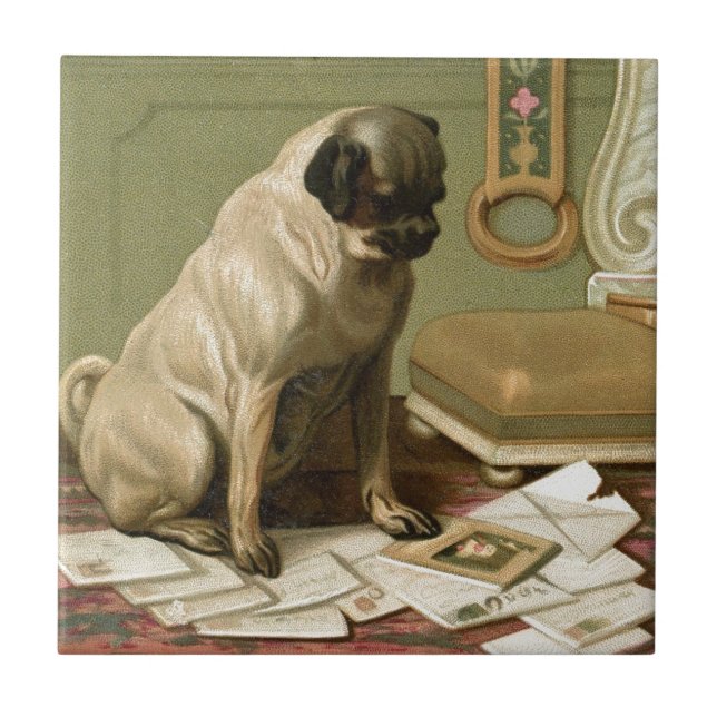 Pug with the Post Ceramic Tile (Front)