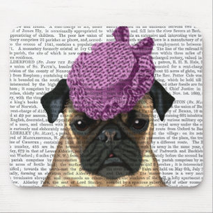 Pug with Vintage Purple Hat Mouse Pad