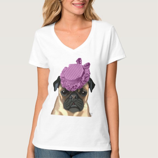 Pug with Vintage Purple Hat T-Shirt (Front)