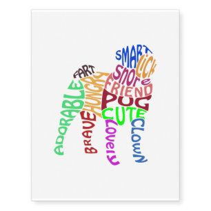 Pug Word Cloud Temporary Tattoo