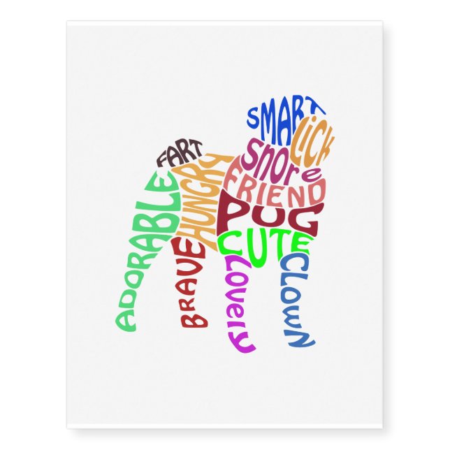 Pug Word Cloud Temporary Tattoo (Front)