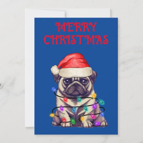 PUG WRAPPED IN CHRISTMAS LIGHTS INVITATION