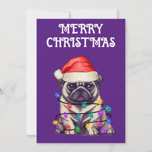 PUG WRAPPED IN CHRISTMAS LIGHTS INVITATION