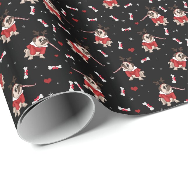 Pug Xmas Pattern Wrapping Paper (Roll Corner)