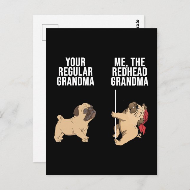 Pug Your Regular Grandma Me The Redhead Grandma Postcard (Front/Back)