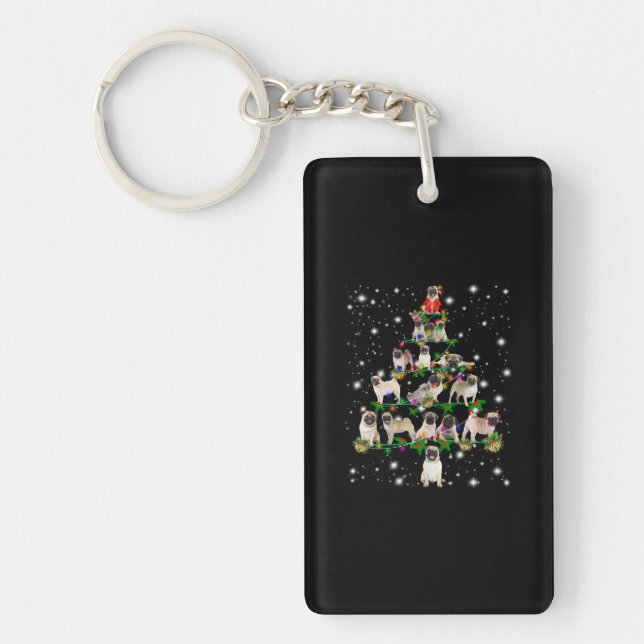 Pugdog Christmas Tree Covered By Flashlight Keychain (Front)