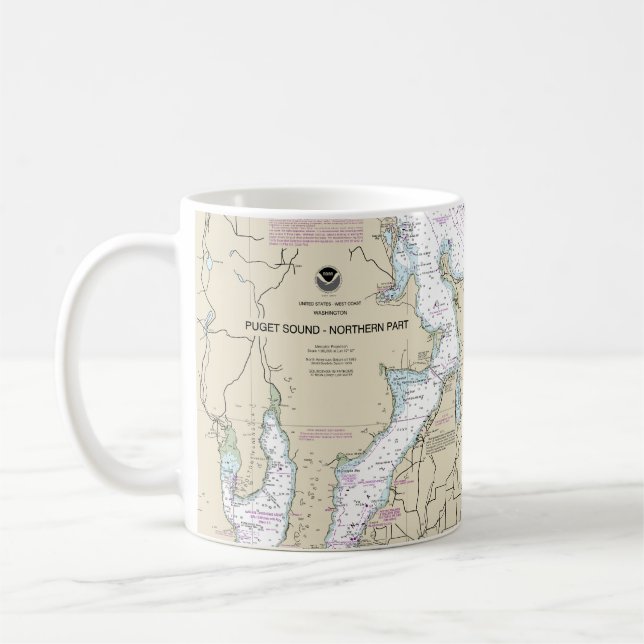 Puget Sound-Northern Part Nautical Chart 18441 Coffee Mug (Left)