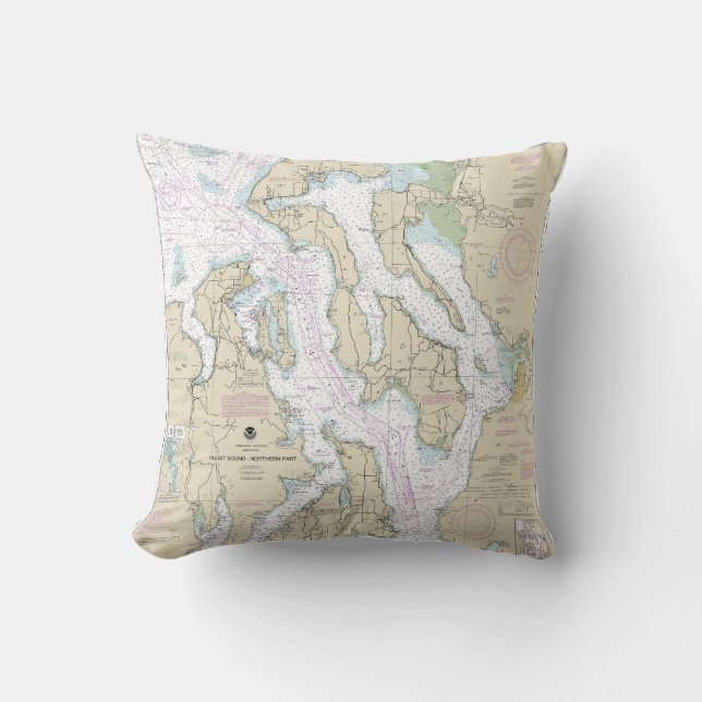 Puget Sound-Northern Part Nautical Chart 18441 Throw Pillow (Front)