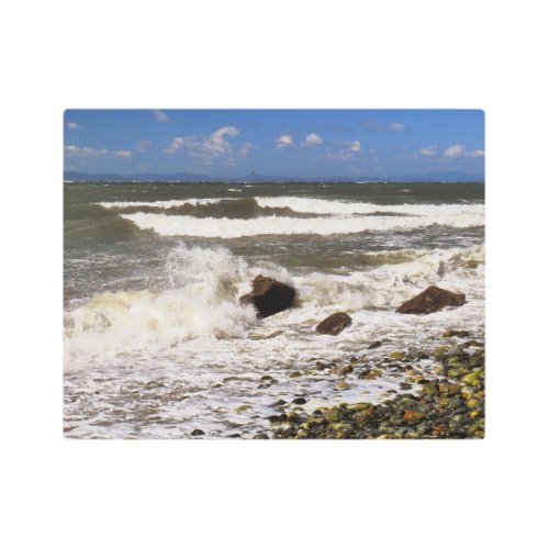 Puget Sound Ocean Waves Beach Photo  Metal Print