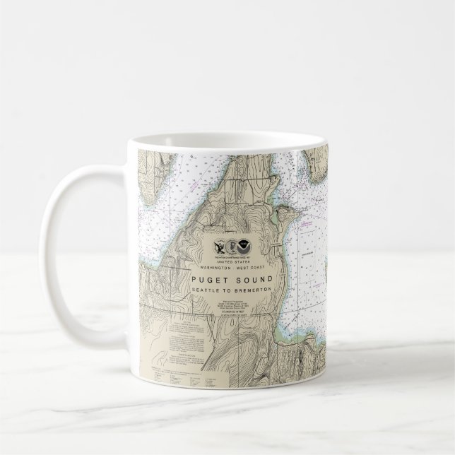 Puget Sound Seattle to Bremerton Nautical Chart Coffee Mug (Left)