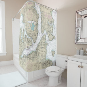 Puget Sound Seattle to Bremerton Nautical Chart Shower Curtain