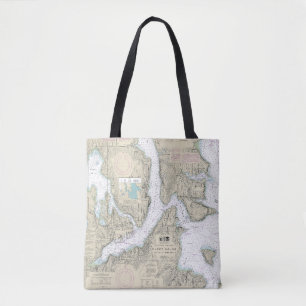 Puget Sound Seattle to Bremerton Nautical Chart Tote Bag