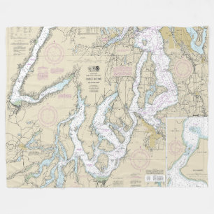 Puget Sound Southern Part Nautical Chart 18448 Fleece Blanket