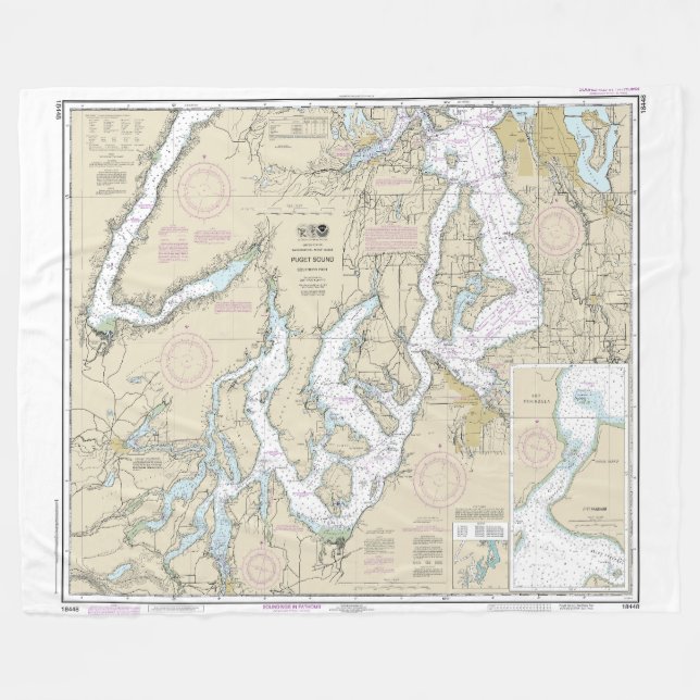 Puget Sound Southern Part Nautical Chart 18448 Fleece Blanket (Front (Horizontal))