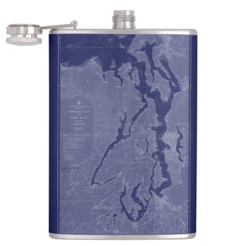 Puget Sound Vintage Map Nautical Chart Blue Flask