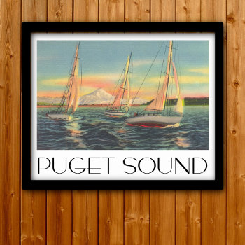 Puget Sound Vintage Travel Style Poster by whereabouts at Zazzle